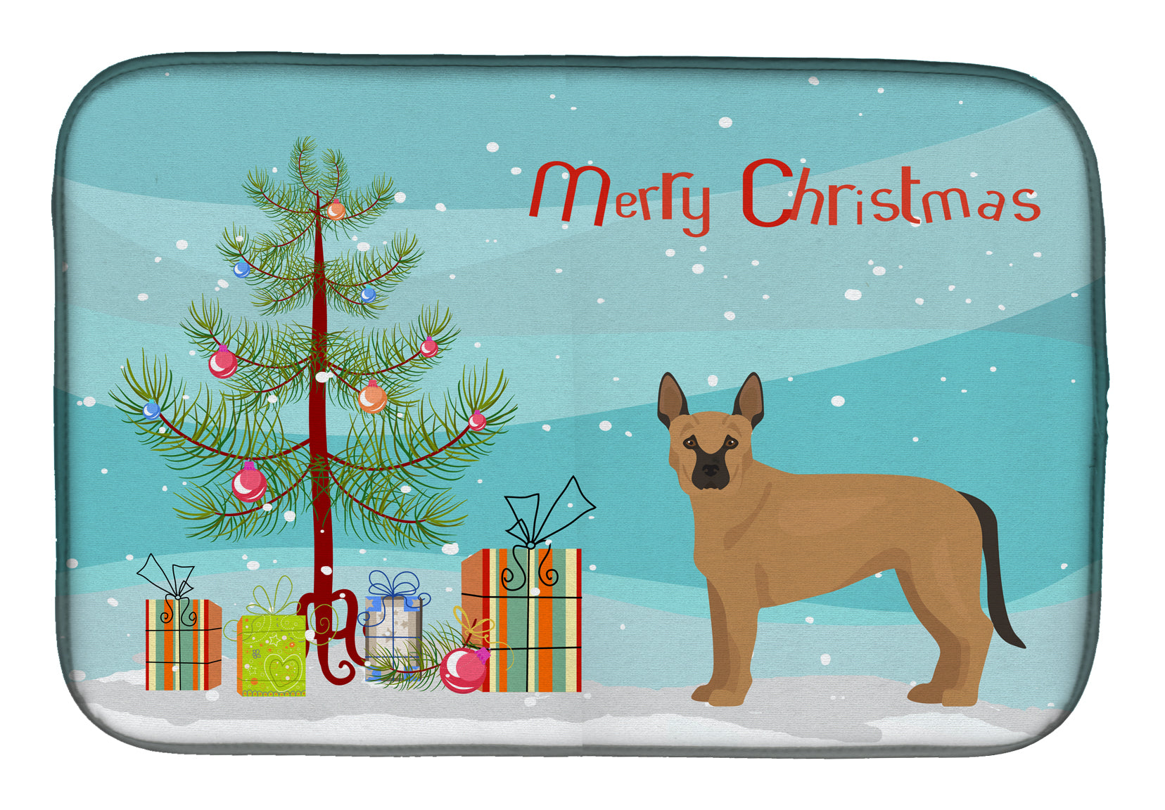 Tan German Shepherd Mastiff Mix Christmas Tree Dish Drying Mat Absorbent Dish Drying Mat Pad for Kitchen Counter Dish Drainer Mat for Countertop, 14 x 21", Multicolor