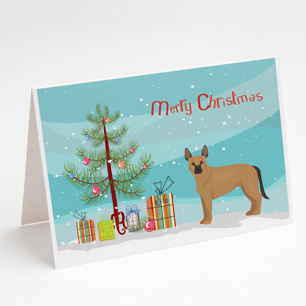 Tan German Shepherd Mastiff Mix Christmas Tree Greeting Cards Pack of 8 Blank Cards with Envelopes Whimsical A7 Size 5x7