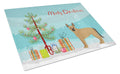 Tan German Shepherd Mastiff Mix Christmas Tree Cutting Board Tempered Glass Kitchen Cutting Surface, Heat Resistant Chopping, Non-Slip Feet, Food Prep & Serving