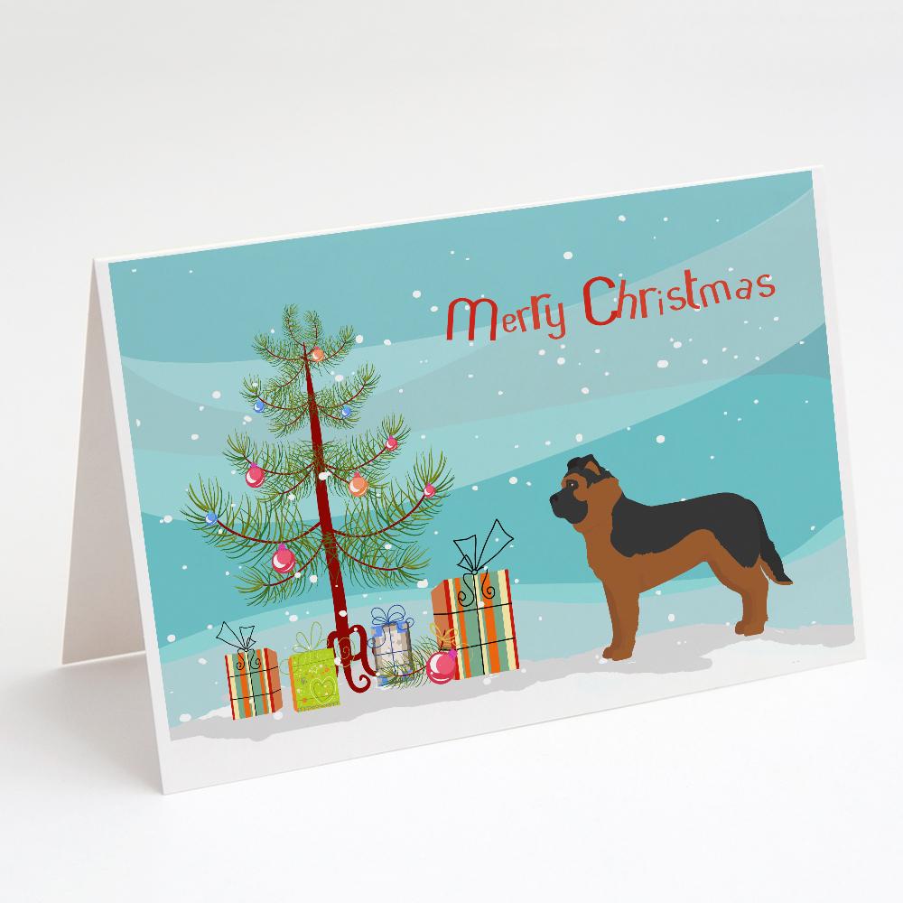 Black German Shepherd Mastiff Mix Christmas Tree Greeting Cards Pack of 8 Blank Cards with Envelopes Whimsical A7 Size 5x7