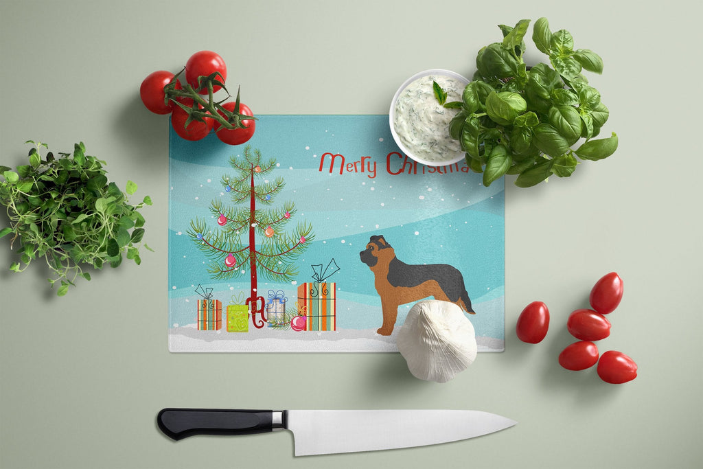 Black German Shepherd Mastiff Mix Christmas Tree Cutting Board Tempered Glass Kitchen Cutting Surface, Heat Resistant Chopping, Non-Slip Feet, Food Prep & Serving