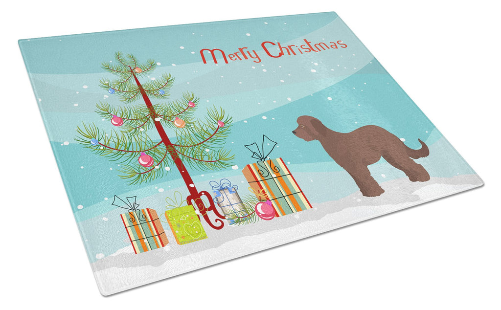 Brown Goldendoodle Christmas Tree Cutting Board Tempered Glass Kitchen Cutting Surface, Heat Resistant Chopping, Non-Slip Feet, Food Prep & Serving