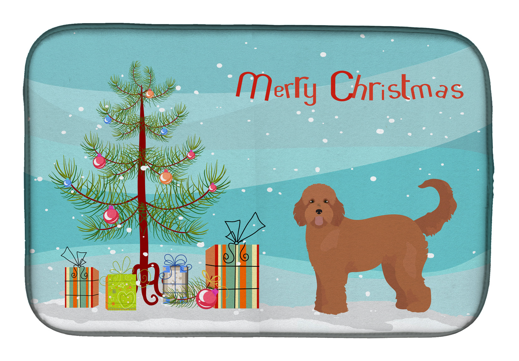 Tan Goldendoodle Christmas Tree Dish Drying Mat Absorbent Dish Drying Mat Pad for Kitchen Counter Dish Drainer Mat for Countertop, 14 x 21", Multicolor