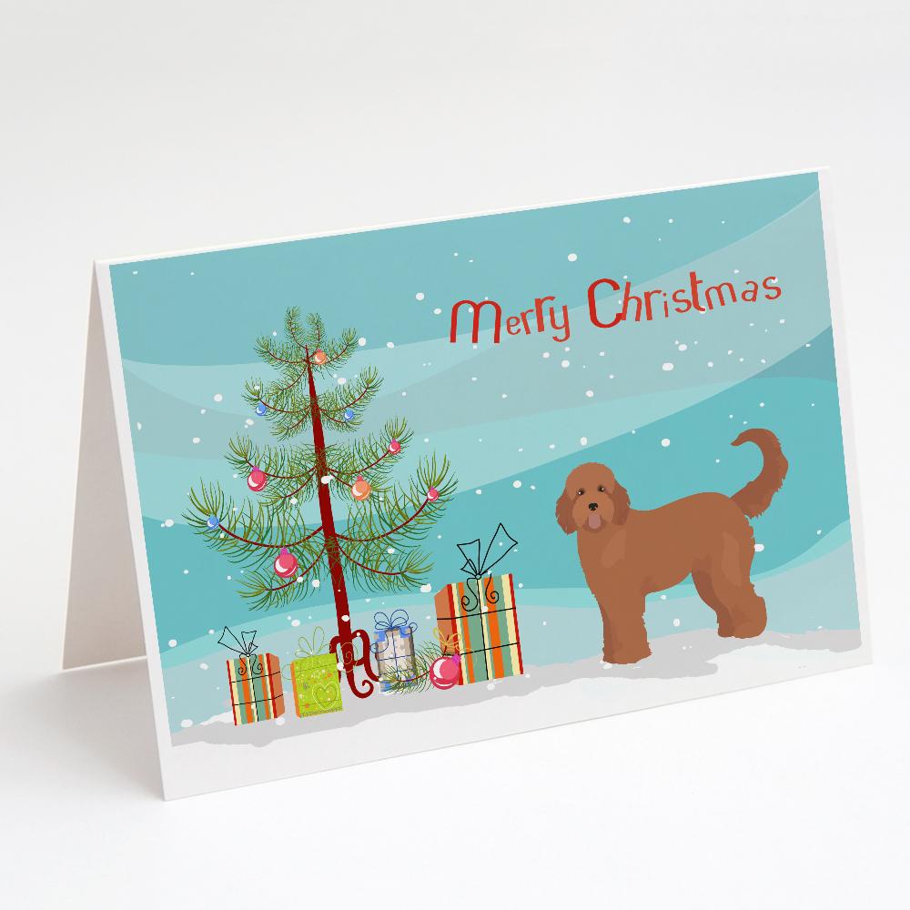 Tan Goldendoodle Christmas Tree Greeting Cards Pack of 8 Blank Cards with Envelopes Whimsical A7 Size 5x7