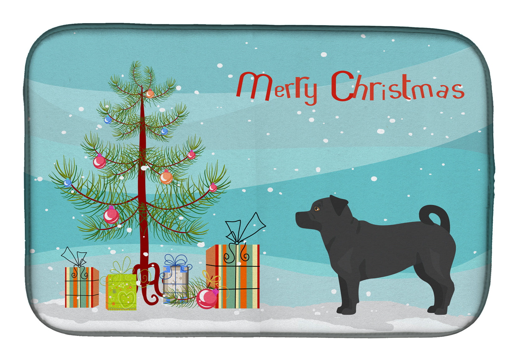 Balck Jug Christmas Tree Dish Drying Mat Absorbent Dish Drying Mat Pad for Kitchen Counter Dish Drainer Mat for Countertop, 14 x 21", Multicolor
