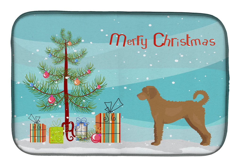 Tan Labradoodle Christmas Tree Dish Drying Mat Absorbent Dish Drying Mat Pad for Kitchen Counter Dish Drainer Mat for Countertop, 14 x 21", Multicolor