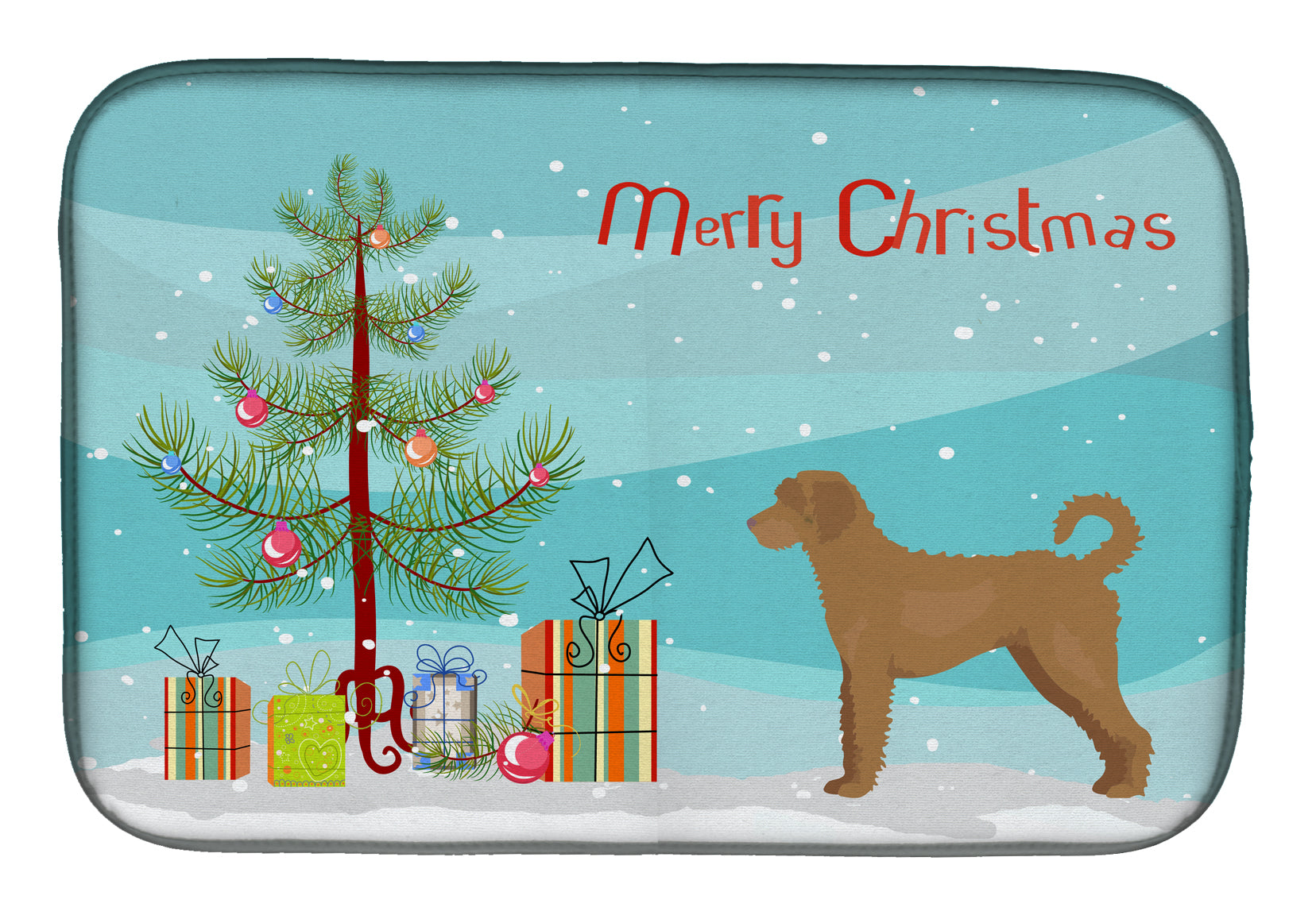 Tan Labradoodle Christmas Tree Dish Drying Mat Absorbent Dish Drying Mat Pad for Kitchen Counter Dish Drainer Mat for Countertop, 14 x 21", Multicolor