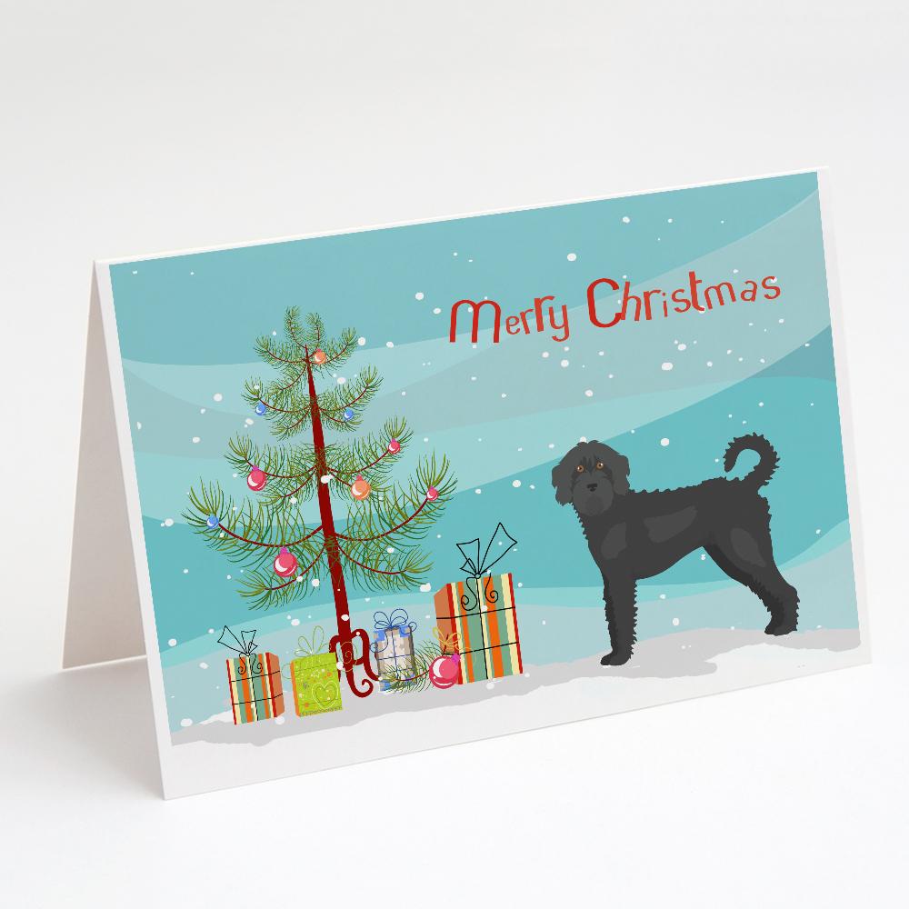 Black Labradoodle Christmas Tree Greeting Cards Pack of 8 Blank Cards with Envelopes Whimsical A7 Size 5x7