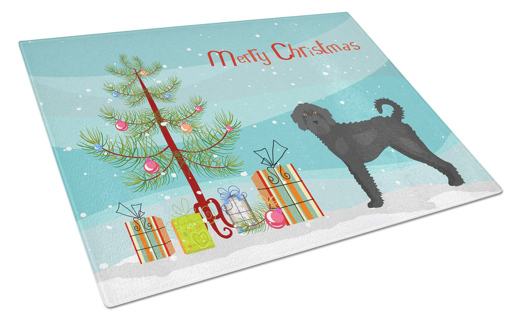Black Labradoodle Christmas Tree Cutting Board Tempered Glass Kitchen Cutting Surface, Heat Resistant Chopping, Non-Slip Feet, Food Prep & Serving