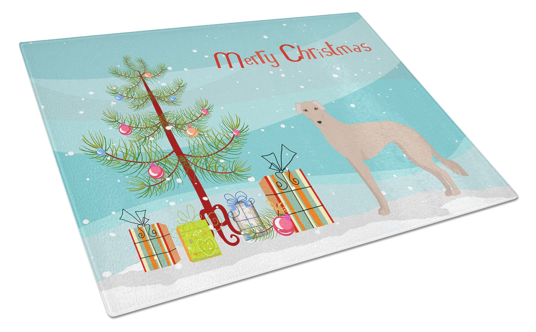 Tan Longdog Christmas Tree Cutting Board Tempered Glass Kitchen Cutting Surface, Heat Resistant Chopping, Non-Slip Feet, Food Prep & Serving