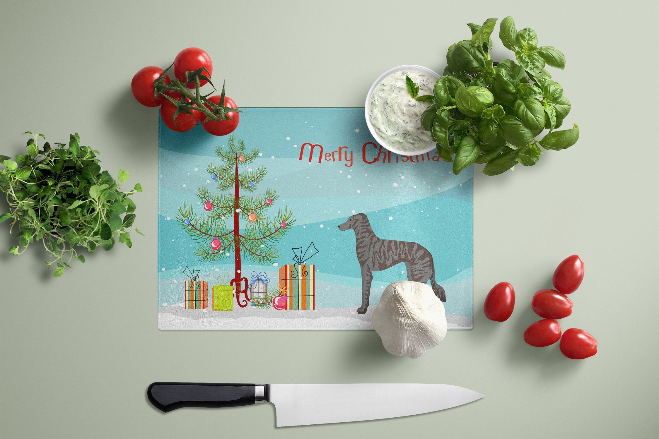 Longdog Christmas Tree Cutting Board Tempered Glass Kitchen Cutting Surface, Heat Resistant Chopping, Non-Slip Feet, Food Prep & Serving
