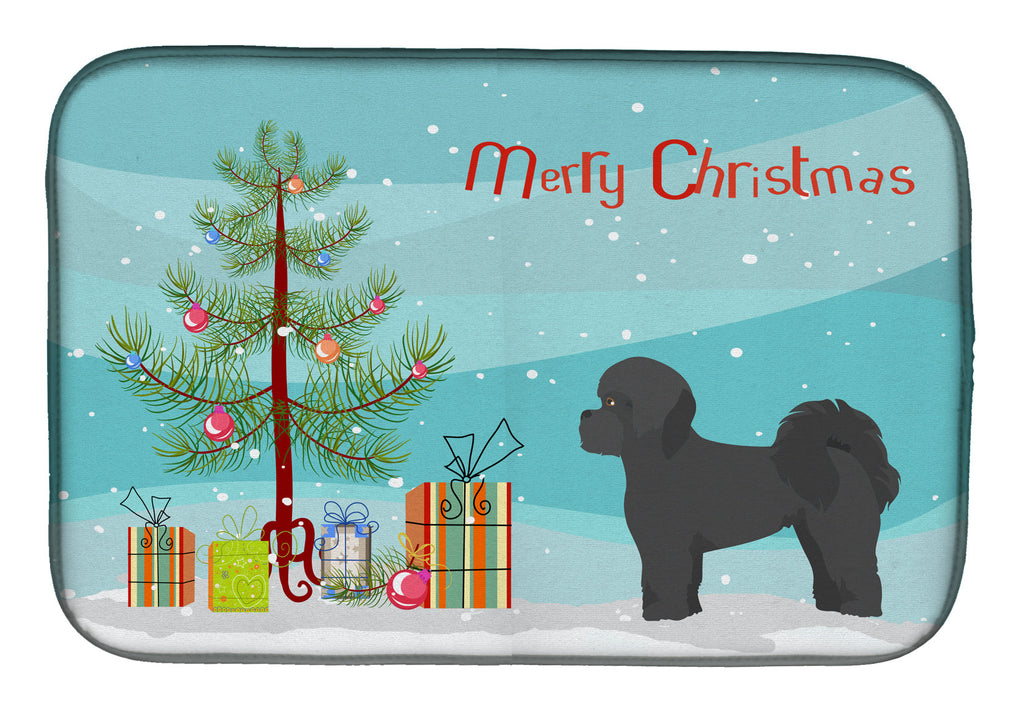 Black Mal-Shi Christmas Tree Dish Drying Mat Absorbent Dish Drying Mat Pad for Kitchen Counter Dish Drainer Mat for Countertop, 14 x 21", Multicolor