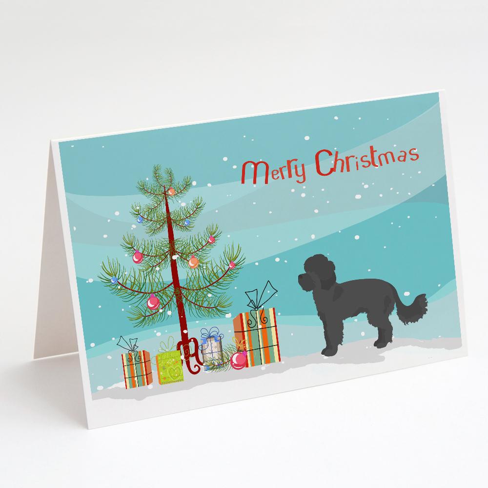 Black Maltipoo Christmas Tree Greeting Cards Pack of 8 Blank Cards with Envelopes Whimsical A7 Size 5x7