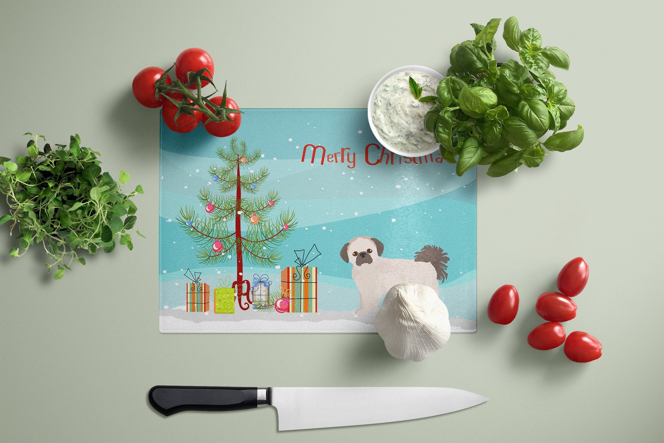 Pekeapoo Christmas Tree Cutting Board Tempered Glass Kitchen Cutting Surface, Heat Resistant Chopping, Non-Slip Feet, Food Prep & Serving