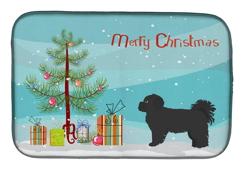 Black Pekeapoo Christmas Tree Dish Drying Mat Absorbent Dish Drying Mat Pad for Kitchen Counter Dish Drainer Mat for Countertop, 14 x 21", Multicolor