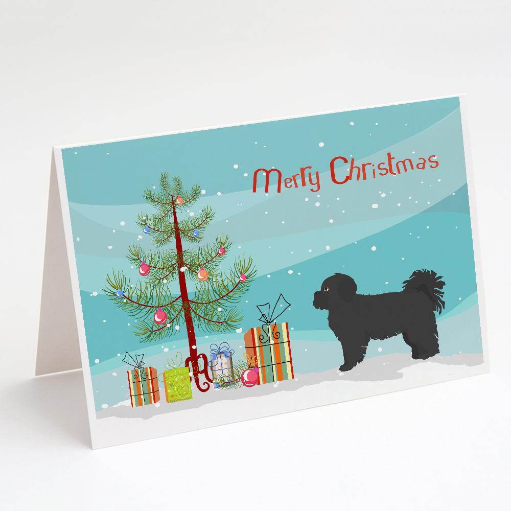 Black Pekeapoo Christmas Tree Greeting Cards Pack of 8 Blank Cards with Envelopes Whimsical A7 Size 5x7