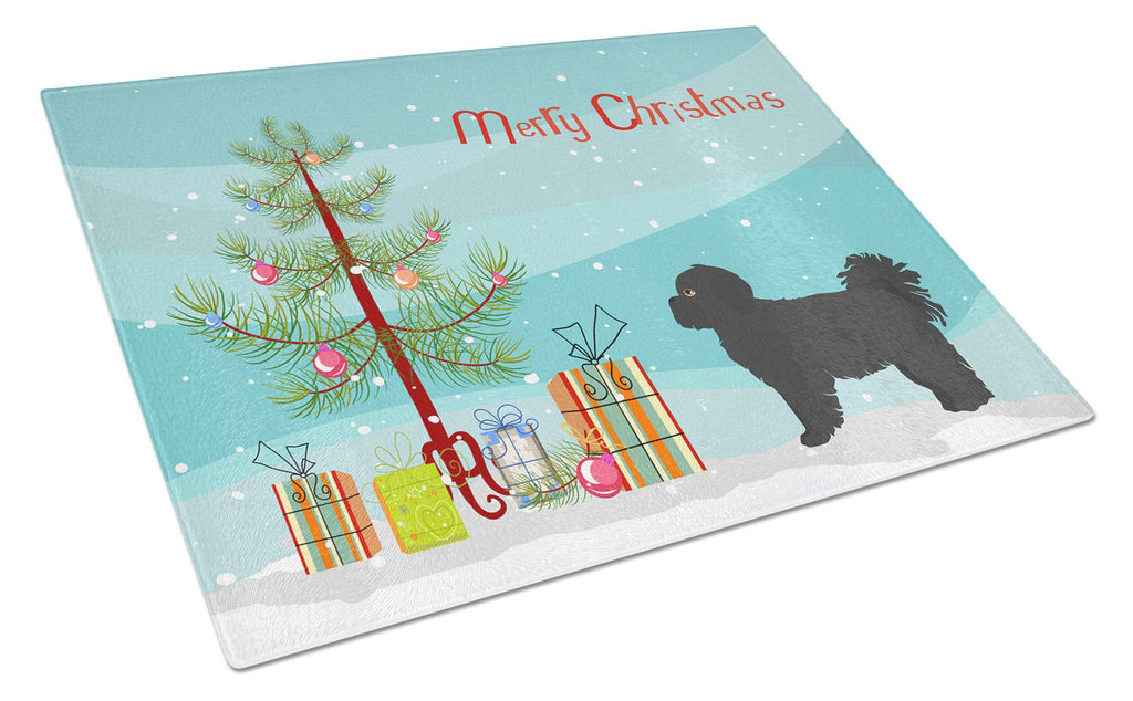 Black Pekeapoo Christmas Tree Cutting Board Tempered Glass Kitchen Cutting Surface, Heat Resistant Chopping, Non-Slip Feet, Food Prep & Serving