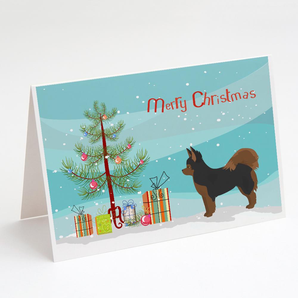 Black and Tan Pomchi Christmas Tree Greeting Cards Pack of 8 Blank Cards with Envelopes Whimsical A7 Size 5x7