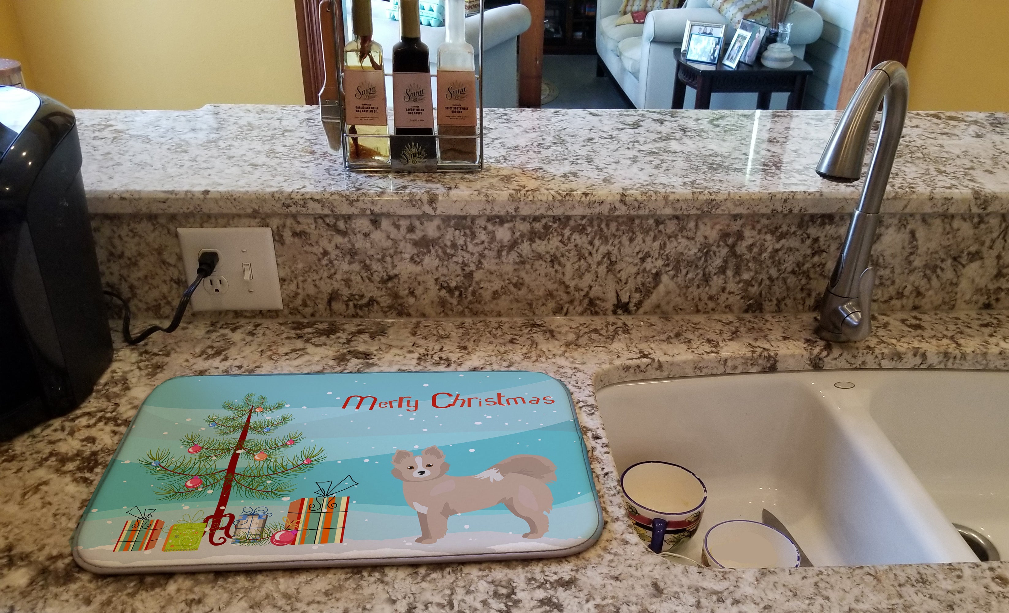 Tan Pomchi Christmas Tree Dish Drying Mat Absorbent Dish Drying Mat Pad for Kitchen Counter Dish Drainer Mat for Countertop, 14 x 21", Multicolor
