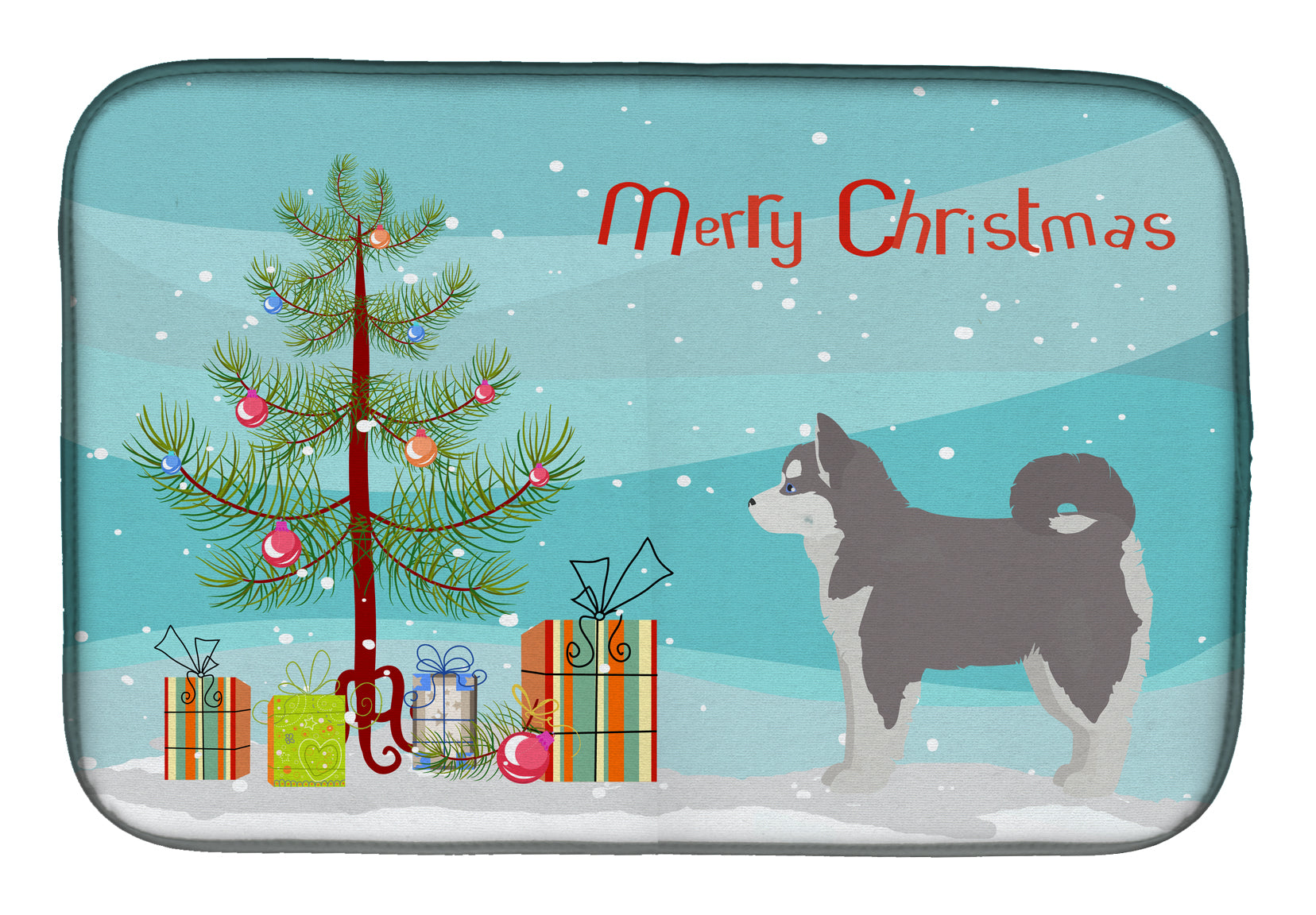 Pomsky #2 Christmas Tree Dish Drying Mat Absorbent Dish Drying Mat Pad for Kitchen Counter Dish Drainer Mat for Countertop, 14 x 21", Multicolor