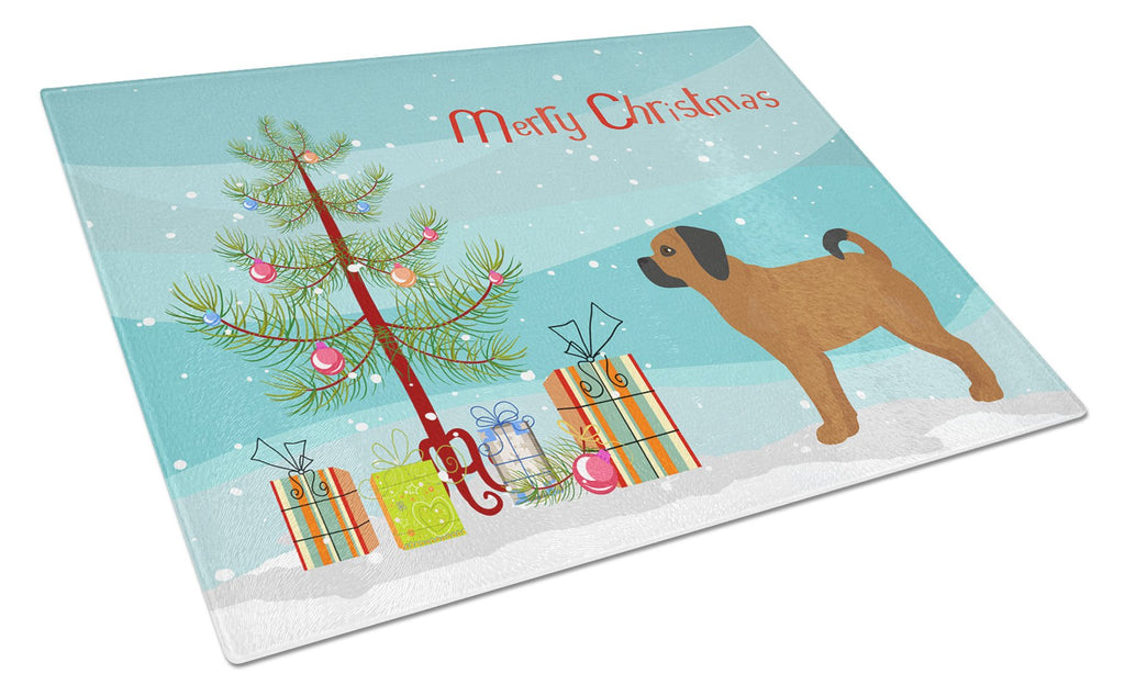 Puggle Christmas Tree Cutting Board Tempered Glass Kitchen Cutting Surface, Heat Resistant Chopping, Non-Slip Feet, Food Prep & Serving