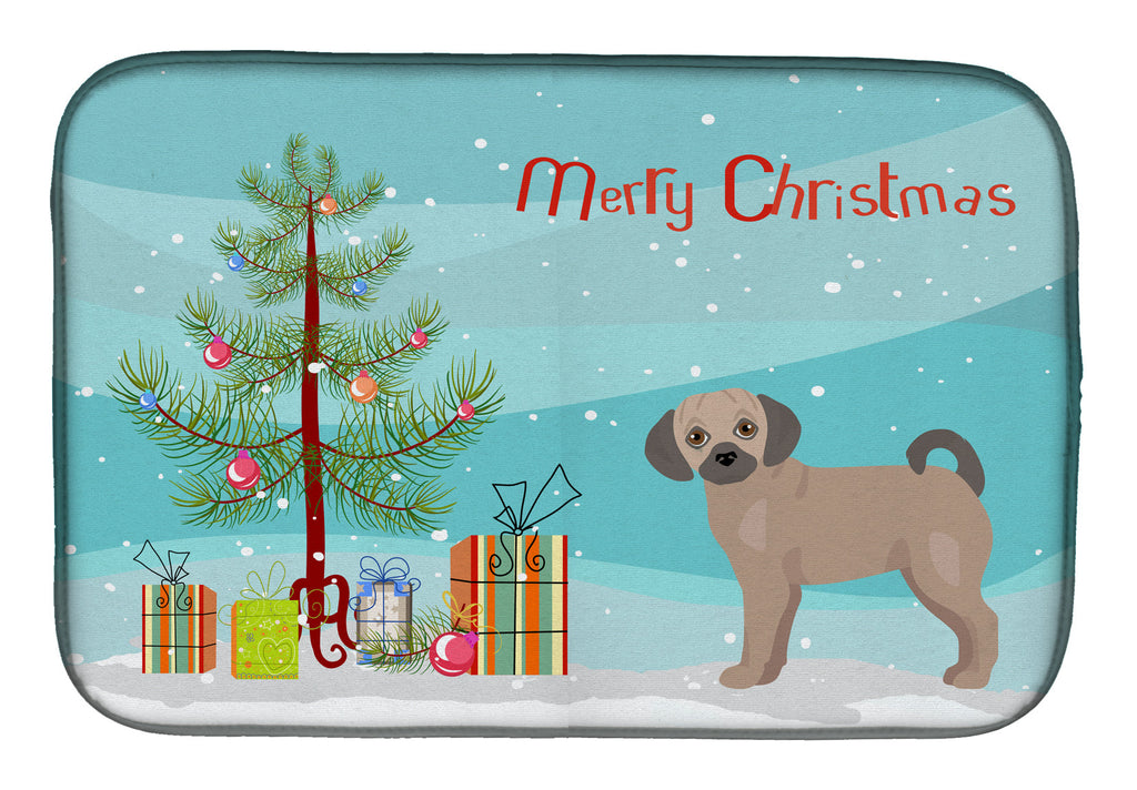 Fawn Puggle Christmas Tree Dish Drying Mat Absorbent Dish Drying Mat Pad for Kitchen Counter Dish Drainer Mat for Countertop, 14 x 21", Multicolor