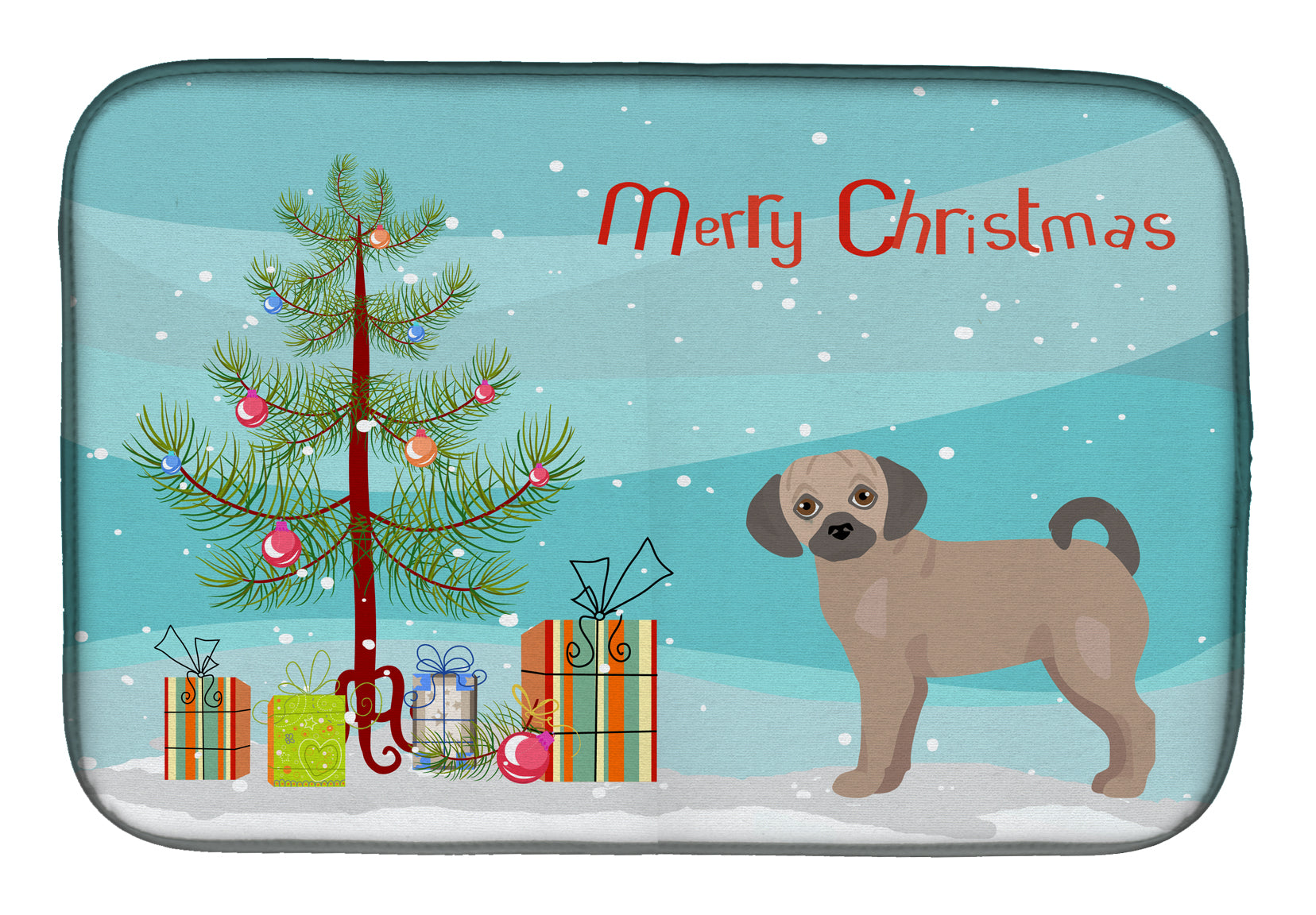 Fawn Puggle Christmas Tree Dish Drying Mat Absorbent Dish Drying Mat Pad for Kitchen Counter Dish Drainer Mat for Countertop, 14 x 21", Multicolor