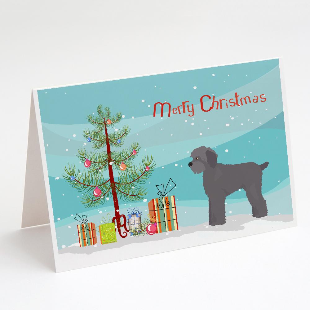 Grey Schnoodle Christmas Tree Greeting Cards Pack of 8 Blank Cards with Envelopes Whimsical A7 Size 5x7