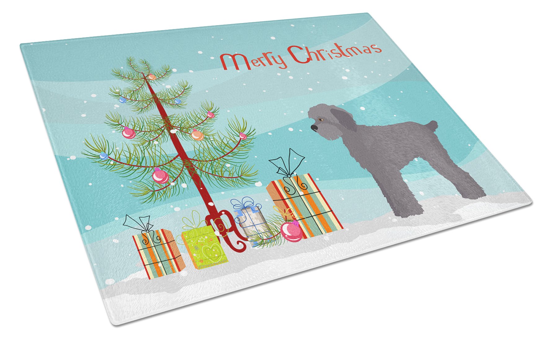 Grey Schnoodle Christmas Tree Cutting Board Tempered Glass Kitchen Cutting Surface, Heat Resistant Chopping, Non-Slip Feet, Food Prep & Serving
