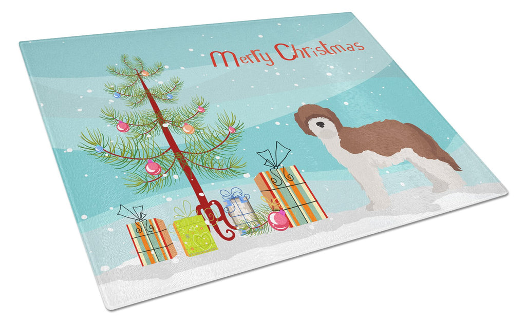 Sheepadoodle Christmas Tree Cutting Board Tempered Glass Kitchen Cutting Surface, Heat Resistant Chopping, Non-Slip Feet, Food Prep & Serving