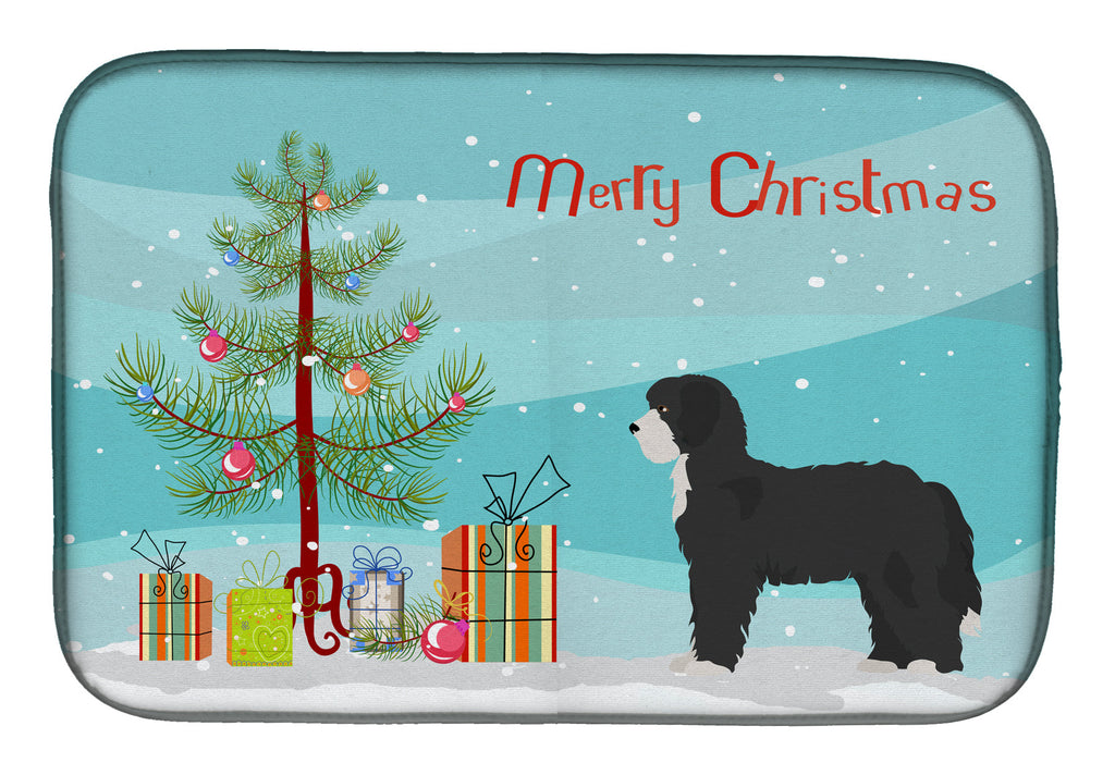 Black Sheepadoodle Christmas Tree Dish Drying Mat Absorbent Dish Drying Mat Pad for Kitchen Counter Dish Drainer Mat for Countertop, 14 x 21", Multicolor