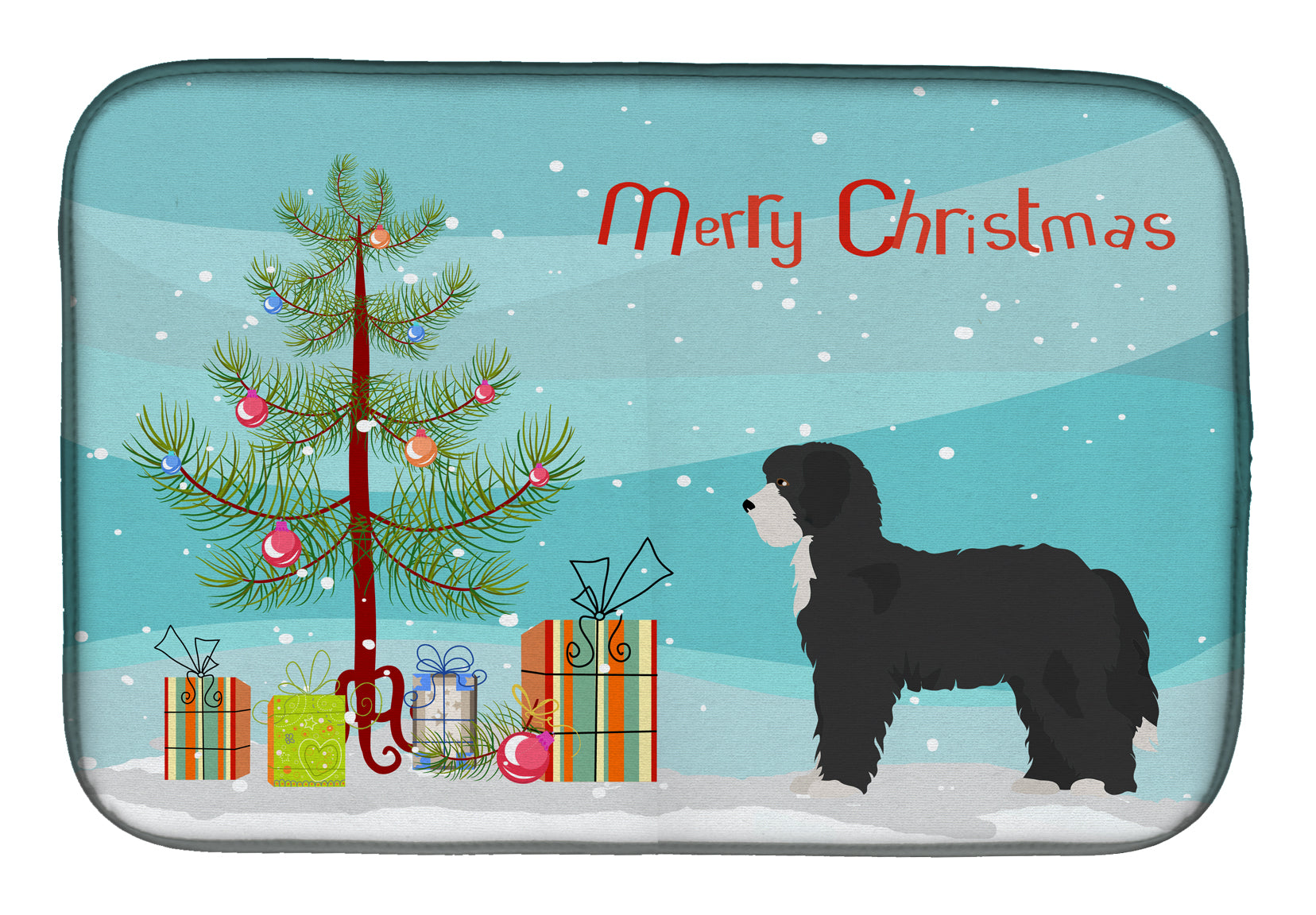 Black Sheepadoodle Christmas Tree Dish Drying Mat Absorbent Dish Drying Mat Pad for Kitchen Counter Dish Drainer Mat for Countertop, 14 x 21", Multicolor
