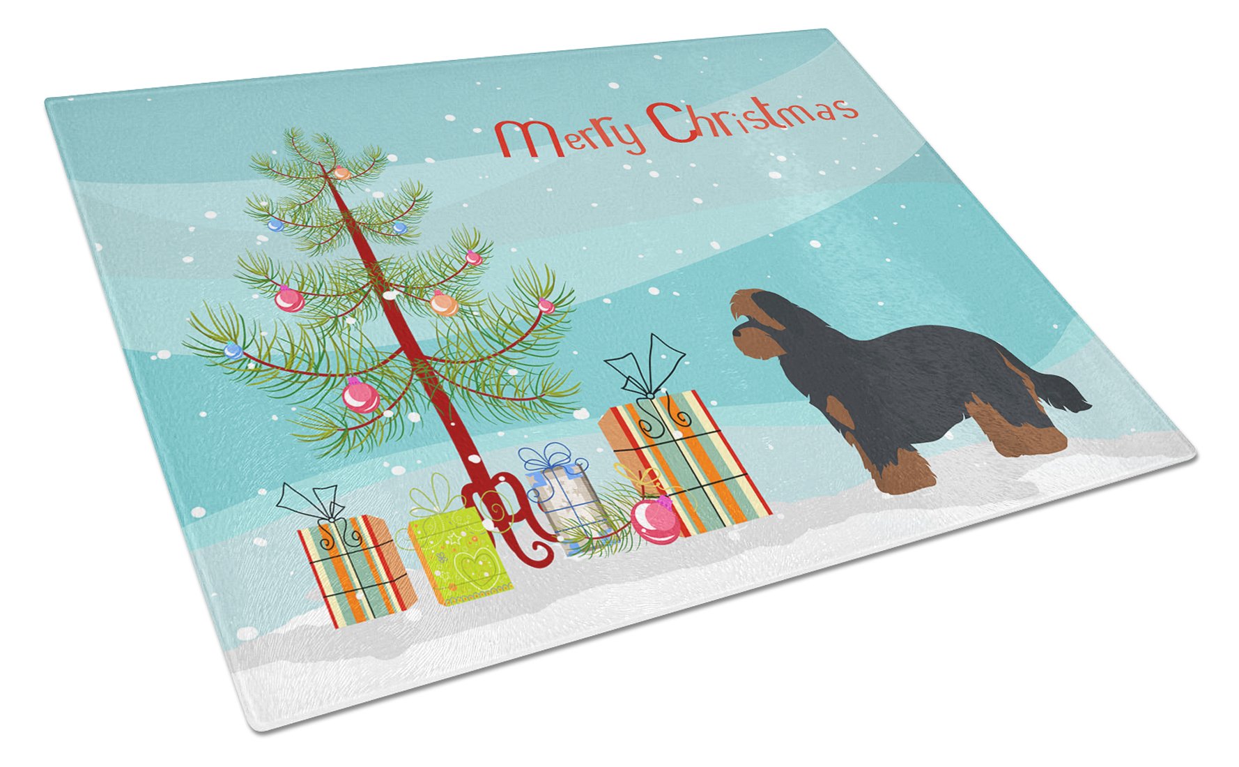 Shorkie #1 Christmas Tree Cutting Board Tempered Glass Kitchen Cutting Surface, Heat Resistant Chopping, Non-Slip Feet, Food Prep & Serving
