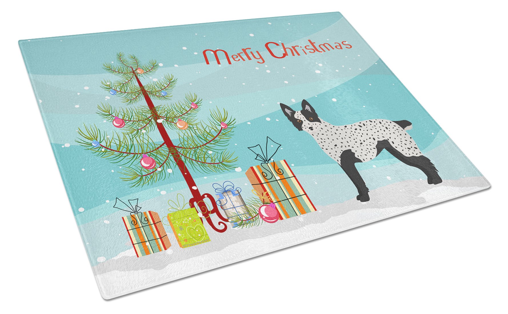Texas Heeler Christmas Tree Cutting Board Tempered Glass Kitchen Cutting Surface, Heat Resistant Chopping, Non-Slip Feet, Food Prep & Serving