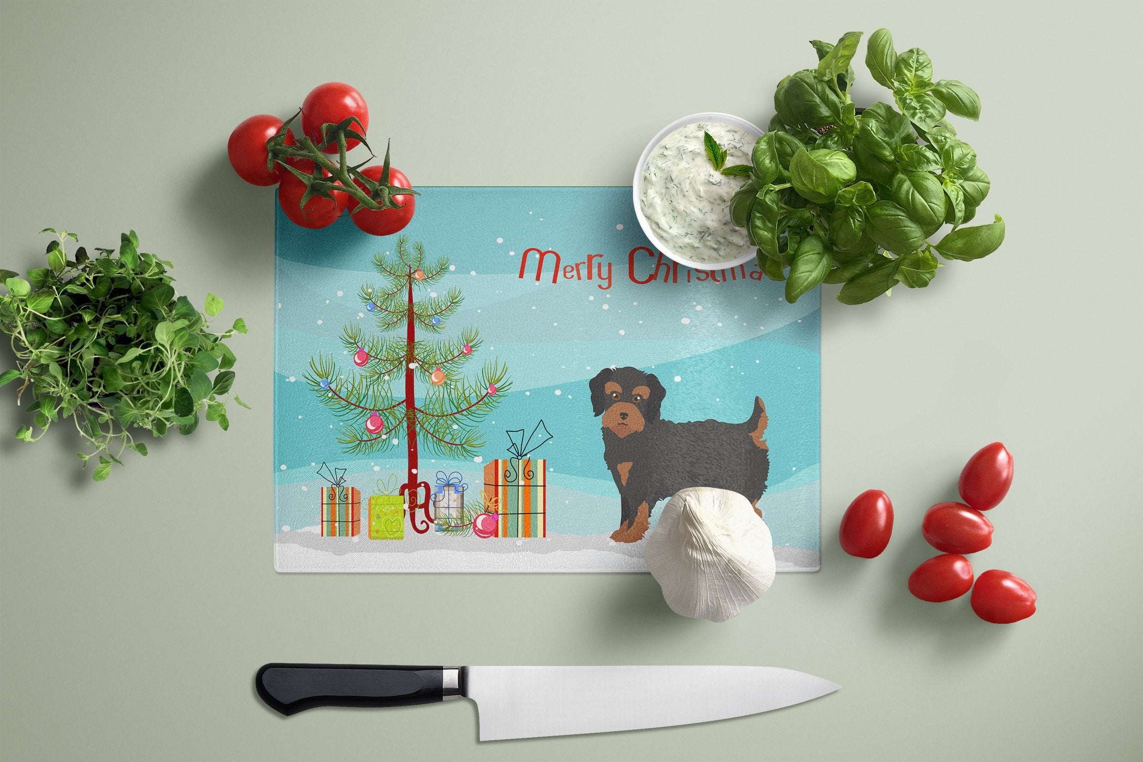 Yorkiepoo #1 Christmas Tree Cutting Board Tempered Glass Kitchen Cutting Surface, Heat Resistant Chopping, Non-Slip Feet, Food Prep & Serving