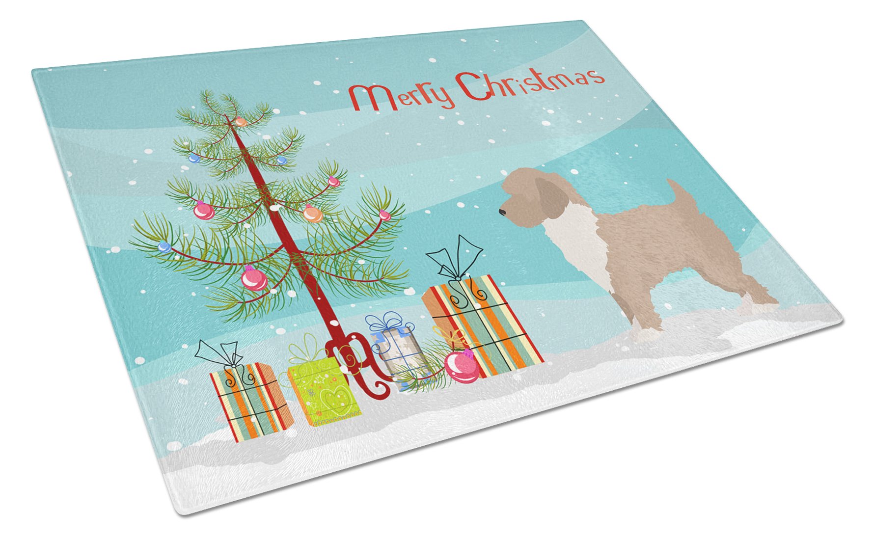 Yorkiepoo #2 Christmas Tree Cutting Board Tempered Glass Kitchen Cutting Surface, Heat Resistant Chopping, Non-Slip Feet, Food Prep & Serving