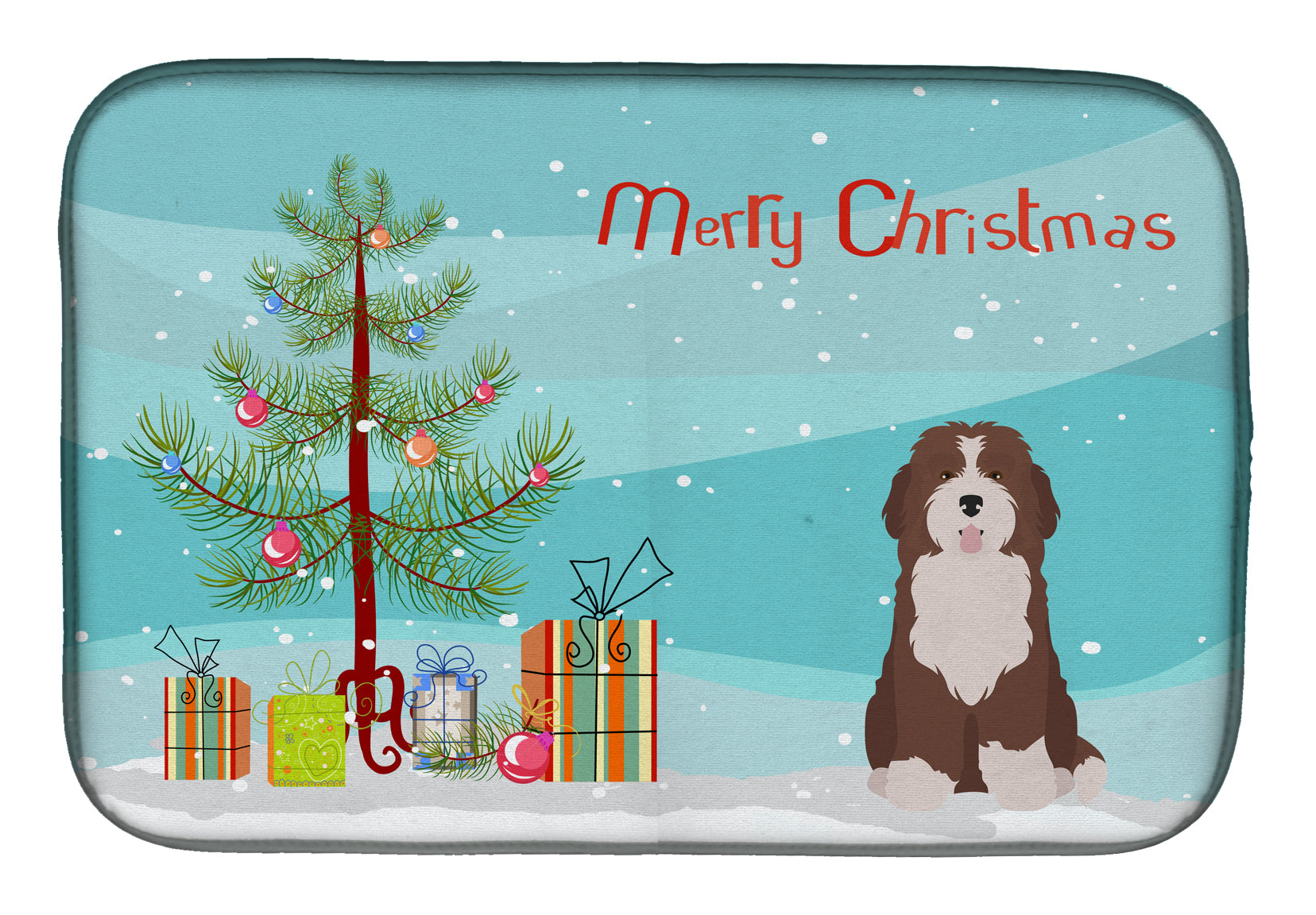 Bernedoodle #2 Christmas Tree Dish Drying Mat Absorbent Dish Drying Mat Pad for Kitchen Counter Dish Drainer Mat for Countertop, 14 x 21", Multicolor
