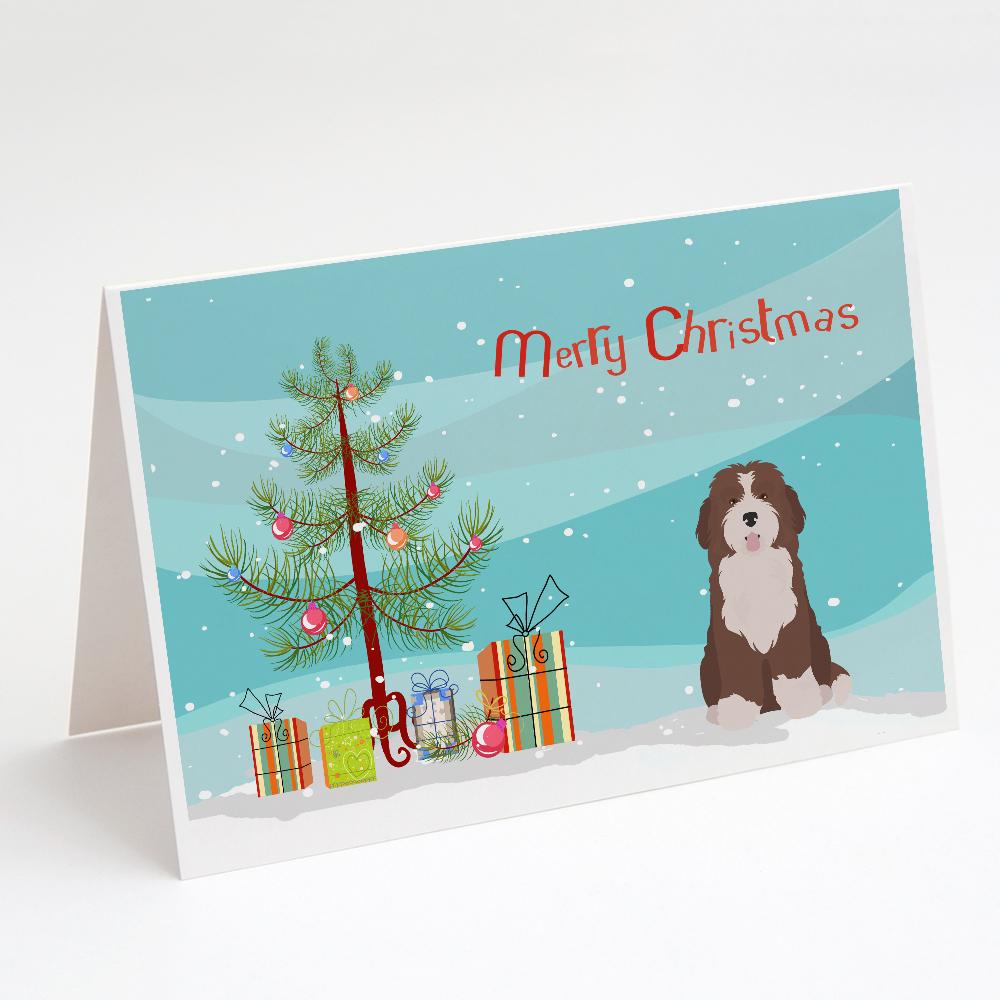 Bernedoodle #2 Christmas Tree Greeting Cards Pack of 8 Blank Cards with Envelopes Whimsical A7 Size 5x7