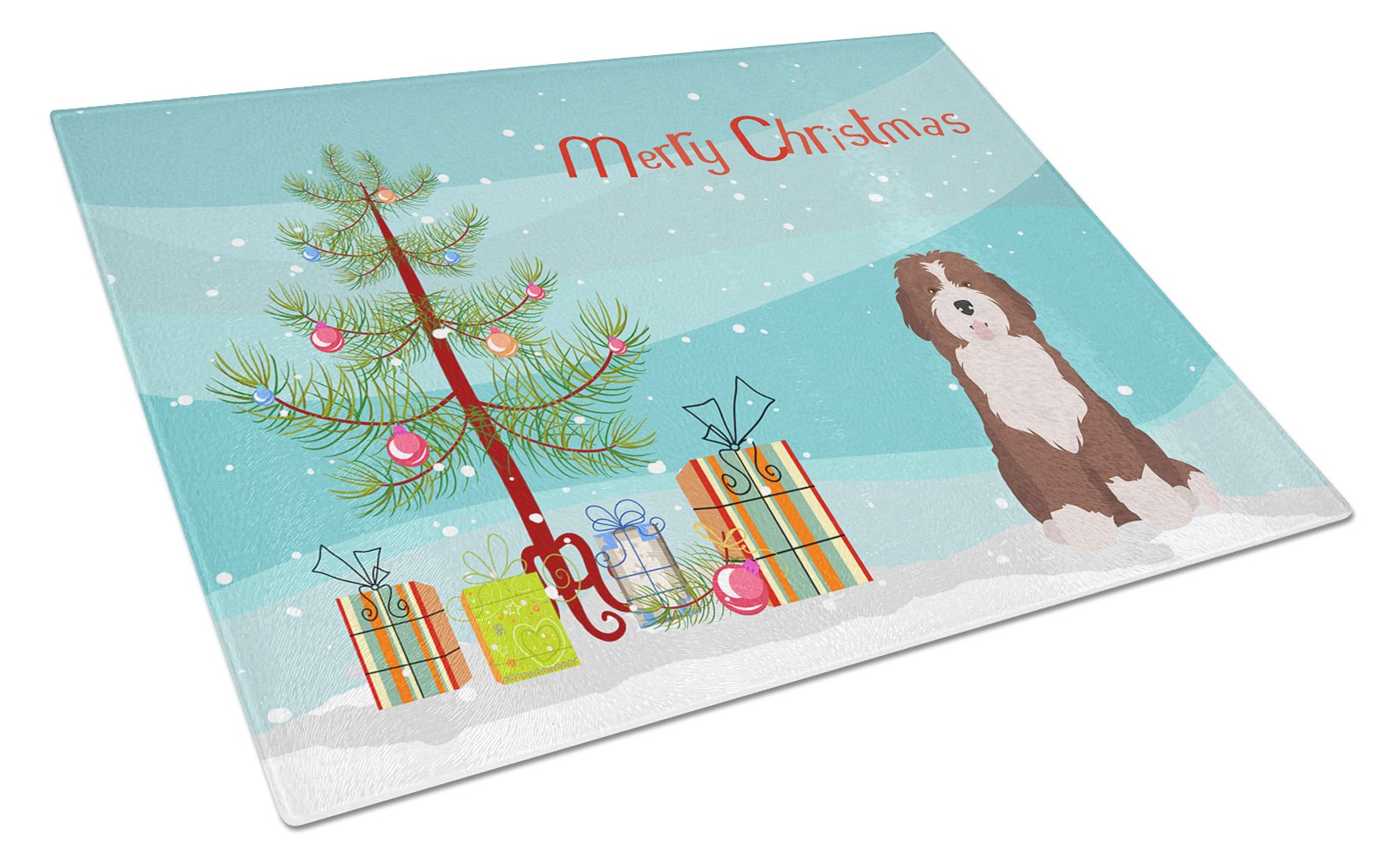 Bernedoodle #2 Christmas Tree Cutting Board Tempered Glass Kitchen Cutting Surface, Heat Resistant Chopping, Non-Slip Feet, Food Prep & Serving