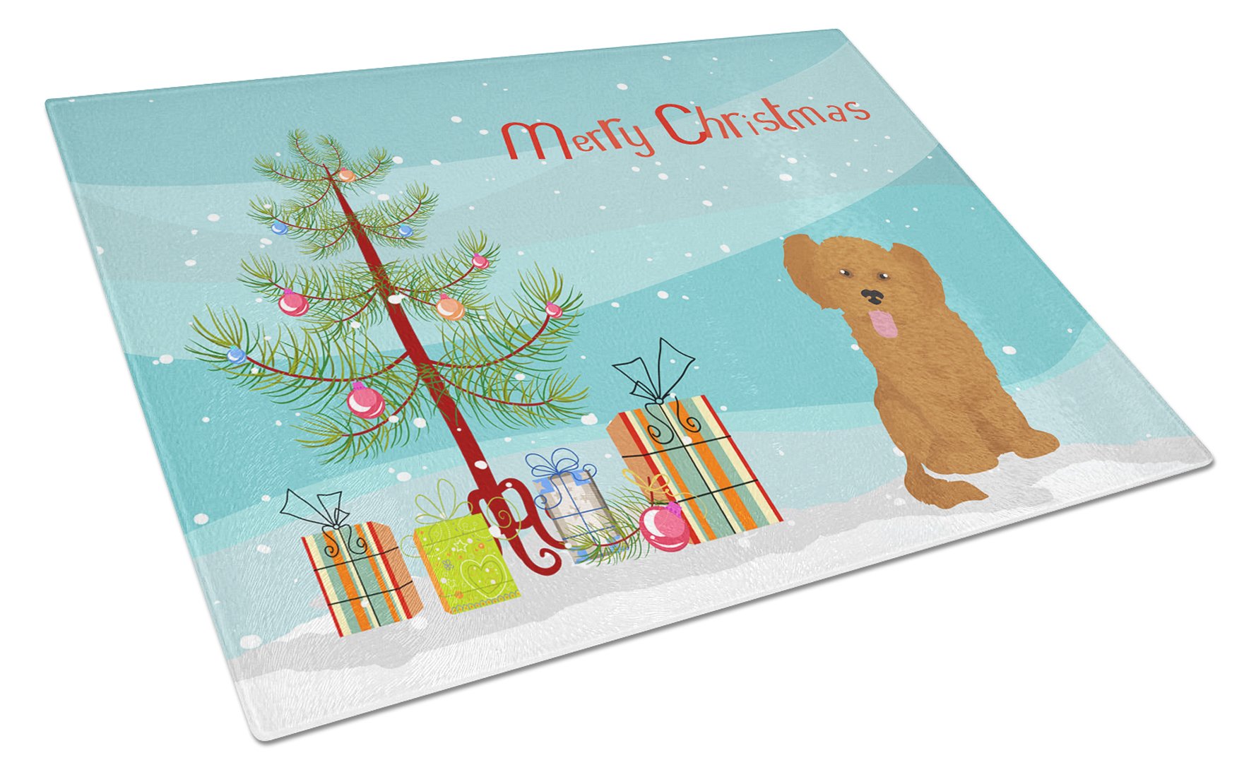 Shih Poo #3 Christmas Tree Cutting Board Tempered Glass Kitchen Cutting Surface, Heat Resistant Chopping, Non-Slip Feet, Food Prep & Serving