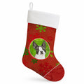 Christmas Snowflakes Boston Terrier Holiday Stocking Double-Sided Print, Polyester Suede,11x18, Made in USA