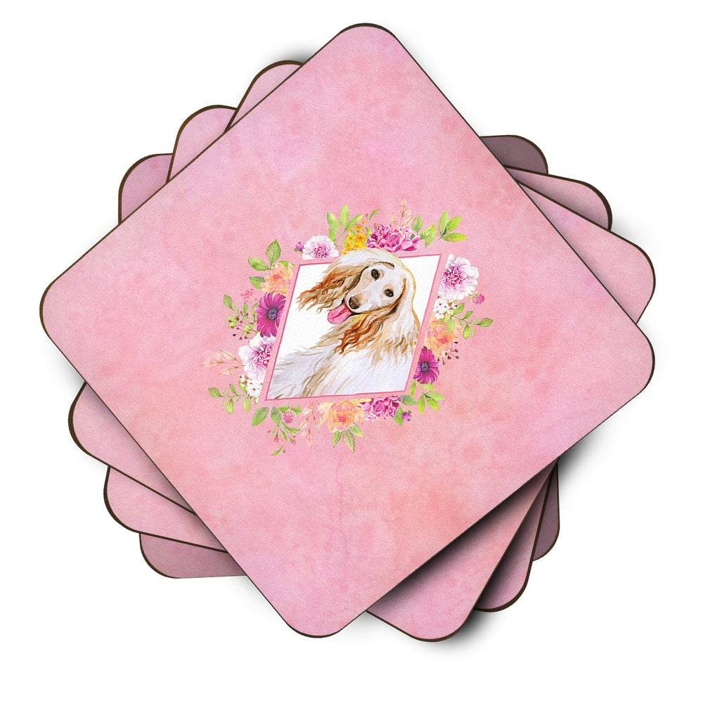 Afghan Hound Pink Flowers Foam Coasters Set of 4 Cup Coasters for Indoor Outdoor, Tabletop Protection, Anti Slip, Mouse pad Material
