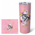Alaskan Malamute Pink Flowers Stainless Steel Skinny Tumbler 20 oz Vacuum Double Walled Reusable Insulated Travel Cup