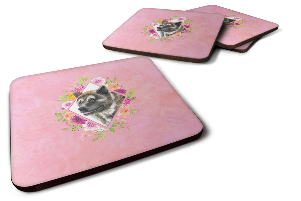 Akita Pink Flowers Foam Coasters Set of 4 Cup Coasters for Indoor Outdoor, Tabletop Protection, Anti Slip, Mouse pad Material