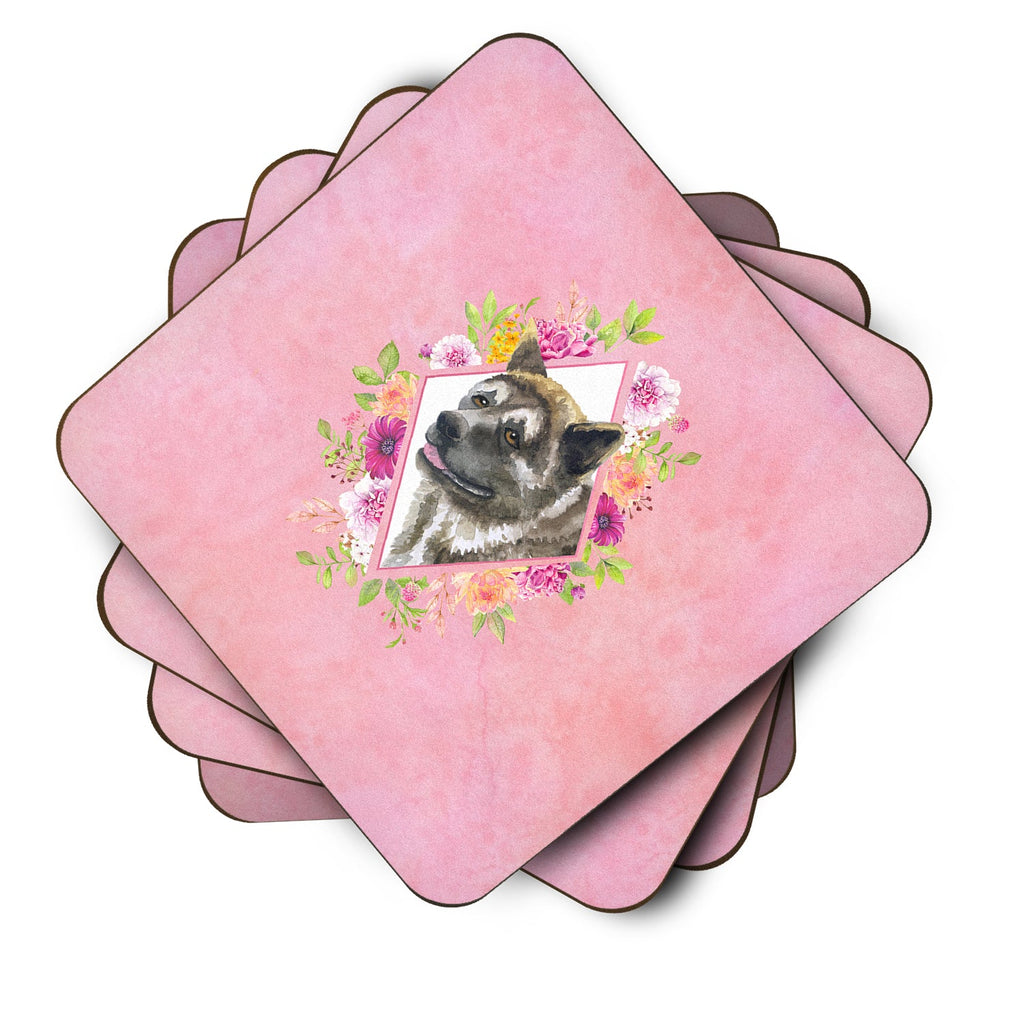 Akita Pink Flowers Foam Coasters Set of 4 Cup Coasters for Indoor Outdoor, Tabletop Protection, Anti Slip, Mouse pad Material