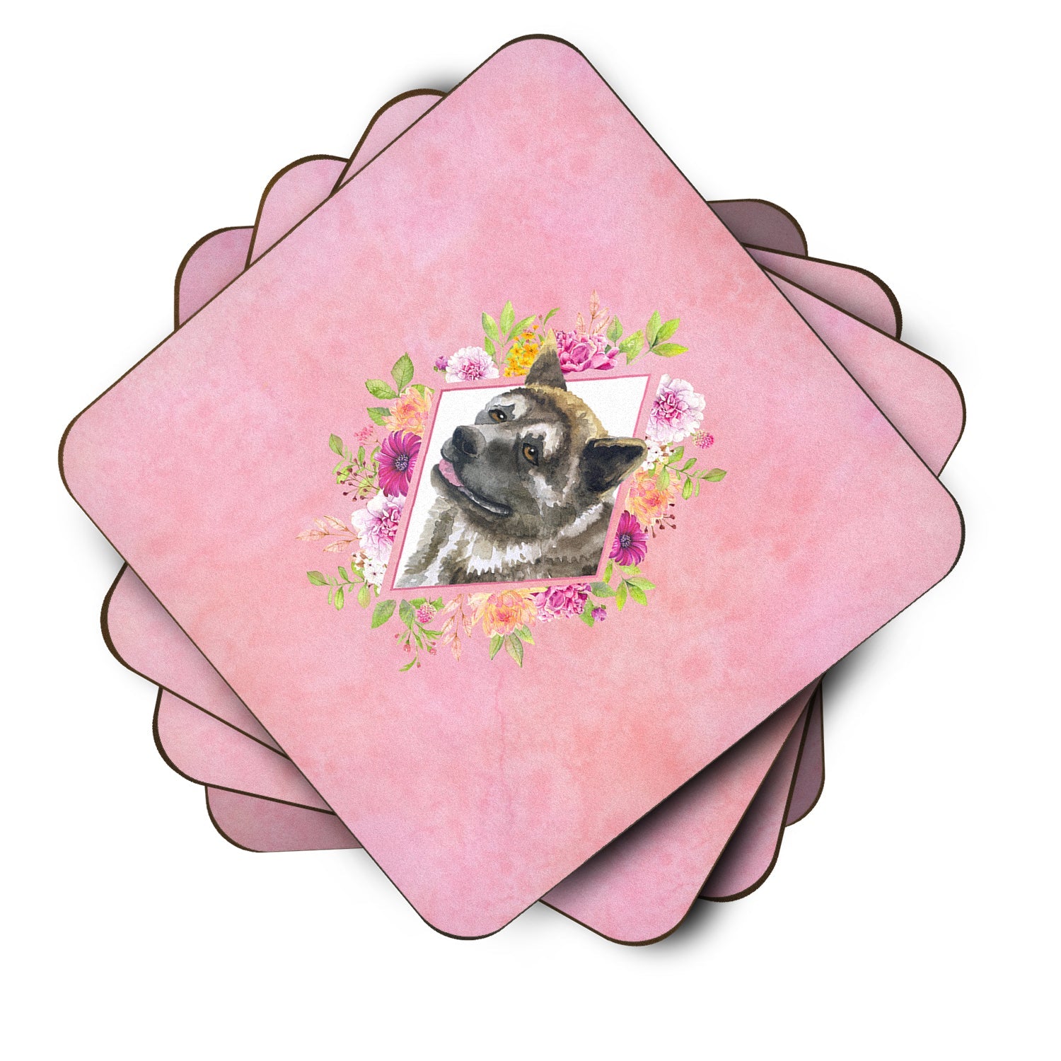 Akita Pink Flowers Foam Coasters Set of 4 Cup Coasters for Indoor Outdoor, Tabletop Protection, Anti Slip, Mouse pad Material