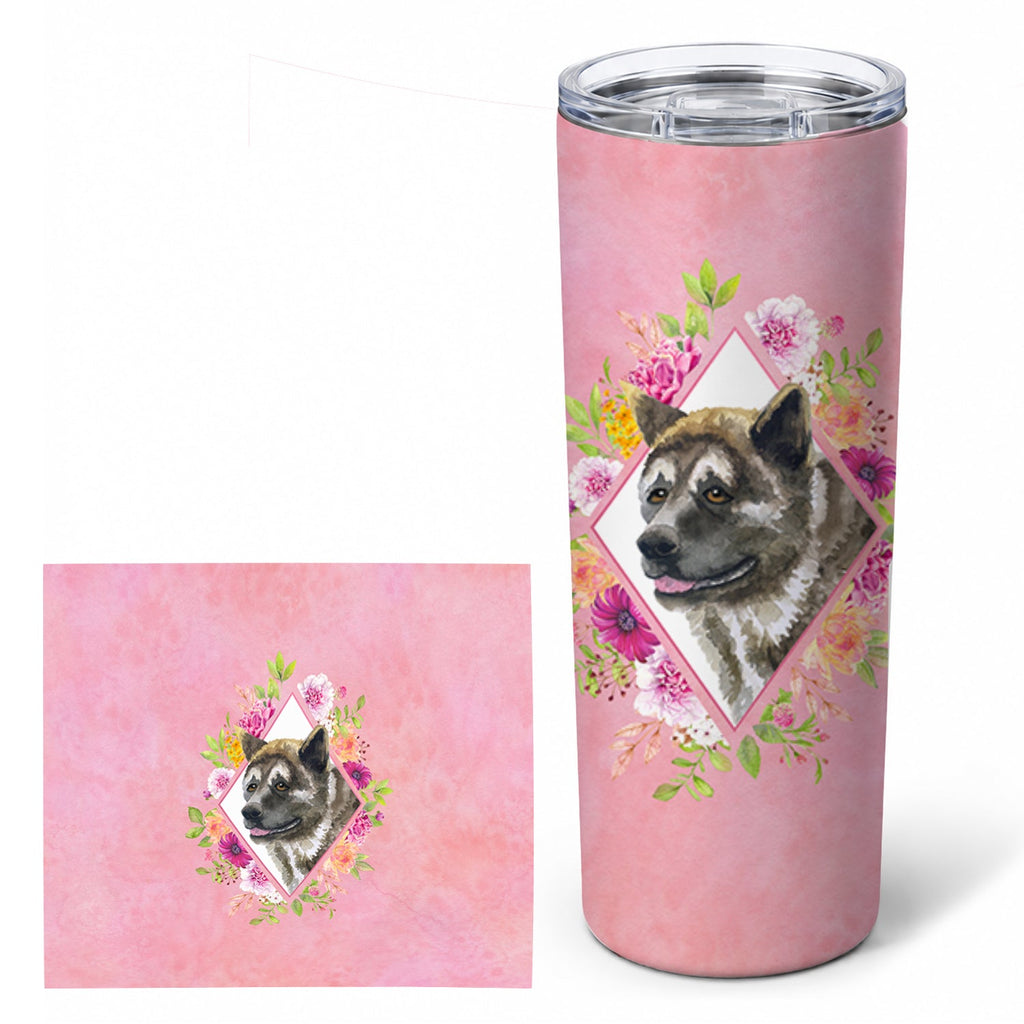 Akita Pink Flowers Stainless Steel Skinny Tumbler 20 oz Vacuum Double Walled Reusable Insulated Travel Cup