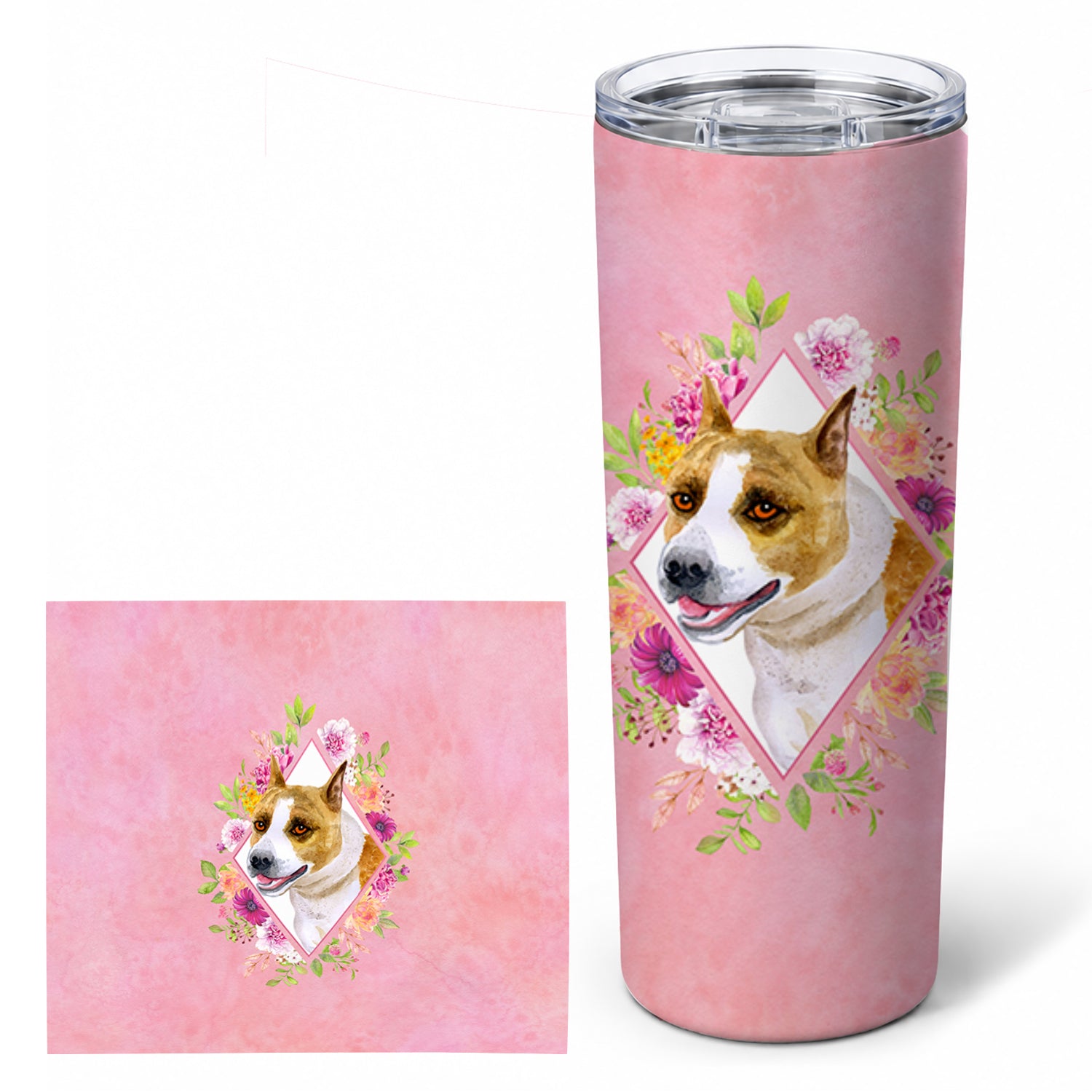 Bull Terrier Pink Flowers Stainless Steel Skinny Tumbler 20 oz Vacuum Double Walled Reusable Insulated Travel Cup