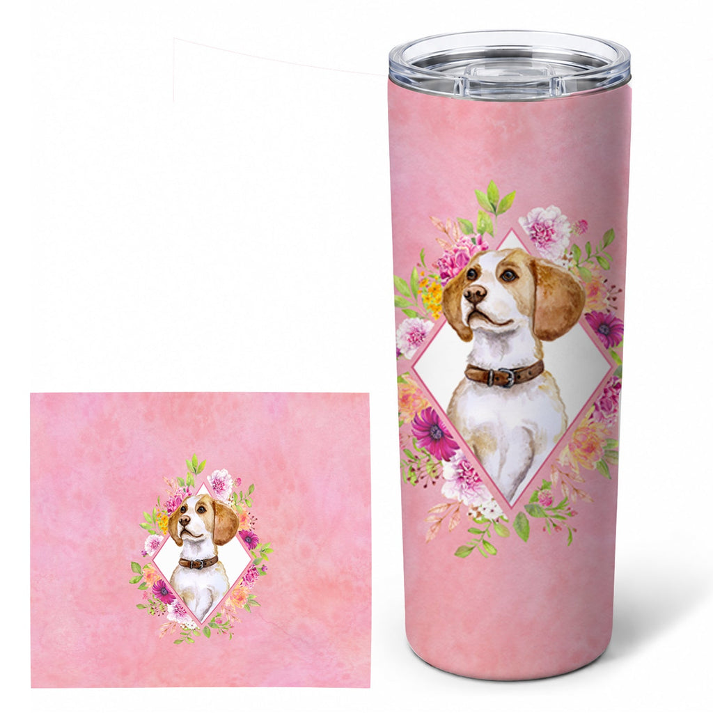Beagle Pink Flowers Stainless Steel Skinny Tumbler 20 oz Vacuum Double Walled Reusable Insulated Travel Cup