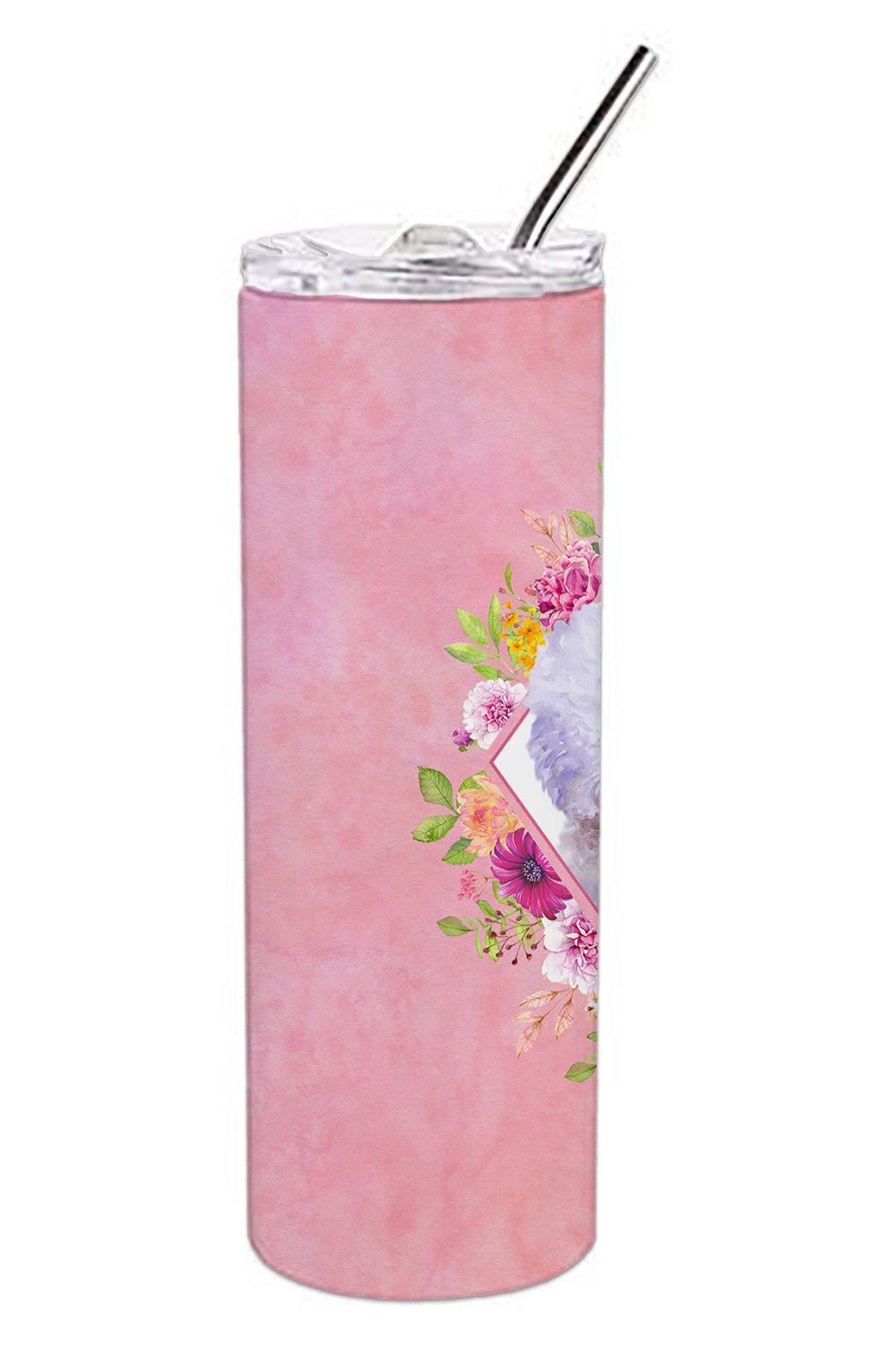 Bichon Frisé #2 Pink Flowers Stainless Steel Skinny Tumbler 20 oz Vacuum Double Walled Reusable Insulated Travel Cup